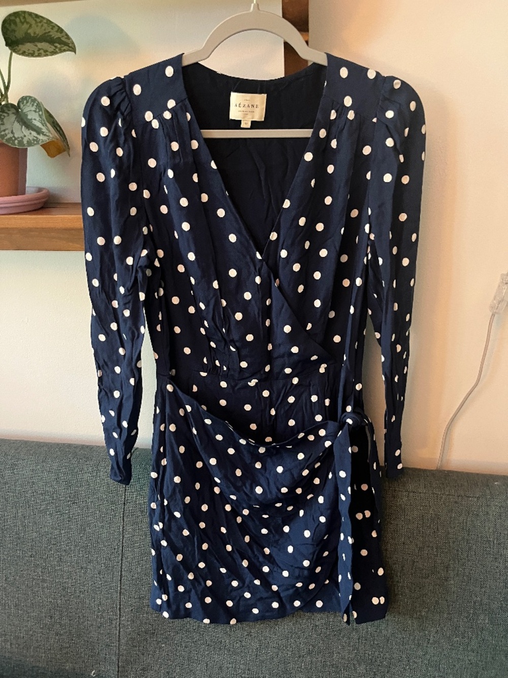 Sezane Noemia dress navy polka dot size 6